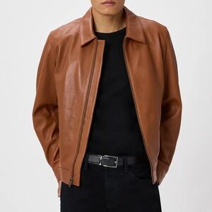 Quince Men 100% Leather Harrington Jacket Dark Cognac Brown XL